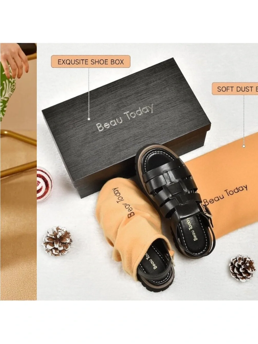 Women's Black Chunky Gladiator Open Toe Leather Platform Fisherman Sandal Shoes